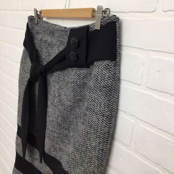 INFINITIF tweed pencil skirt wool blend black grey belted size 38 - Picture 2 of 16